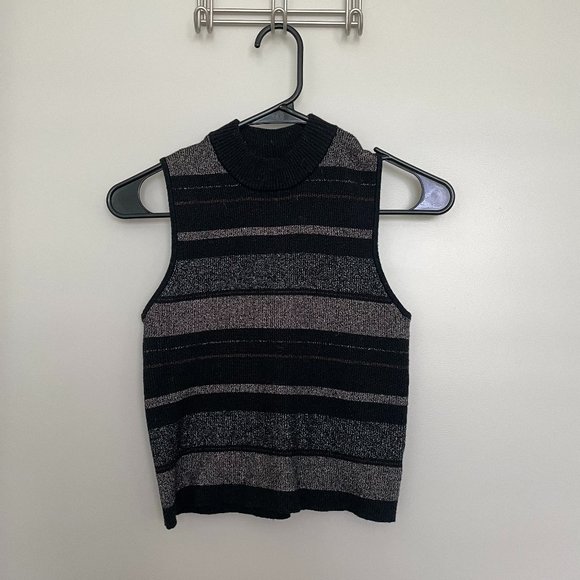 House of Harlow 1960 Tops - House of Harlow Horizontal Metallic Stripe Mock Neck Tank